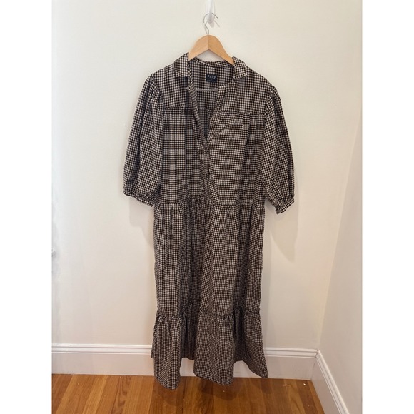 Esby Philippa Gingham Tiered Midi Dress Black Cream Puff Sleeve Large - Picture 2 of 6